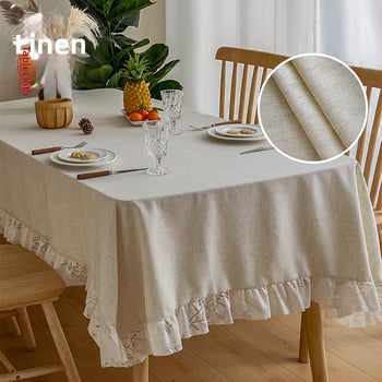Obrus z bavlno-lenového materiálu, minimalistický štýl, svetlý luxus, jednofarebný obdĺžnikový pre stôl, olejovzdorný a protišmykový, geometrický vzor a veselé zvieratá