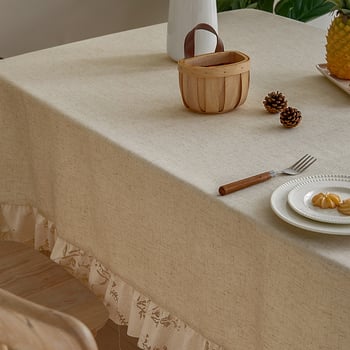 Obrus z bavlno-lenového materiálu, minimalistický štýl, svetlý luxus, jednofarebný obdĺžnikový pre stôl, olejovzdorný a protišmykový, geometrický vzor a veselé zvieratá