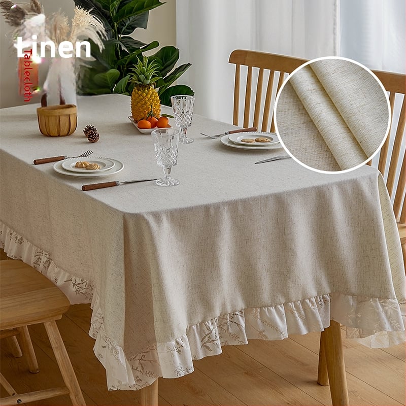 Obrus z bavlno-lenového materiálu, minimalistický štýl, svetlý luxus, jednofarebný obdĺžnikový pre stôl, olejovzdorný a protišmykový, geometrický vzor a veselé zvieratá