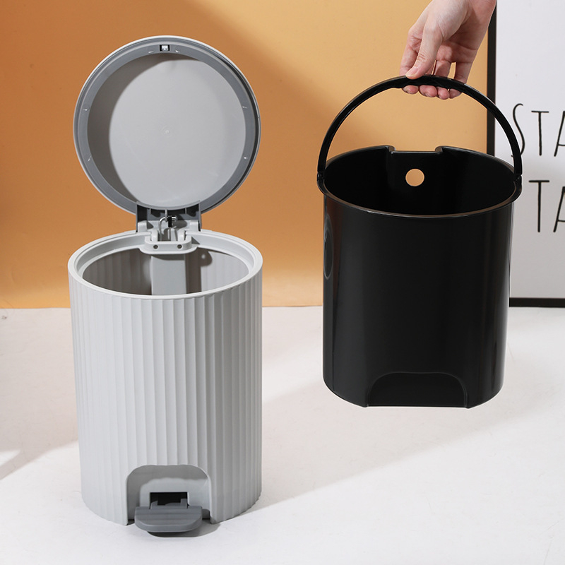 Plastový pedálny kôš do domácnosti, dizajn rímskeho stĺpu, pomalé zatváranie, s krytom, 7 L