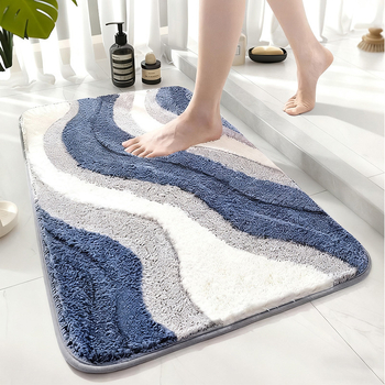 Covoraș dreptunghiular pentru baie, absorbant, cu velur flokat, anti-derapant, îngroșat, model curcubeu, din poliester