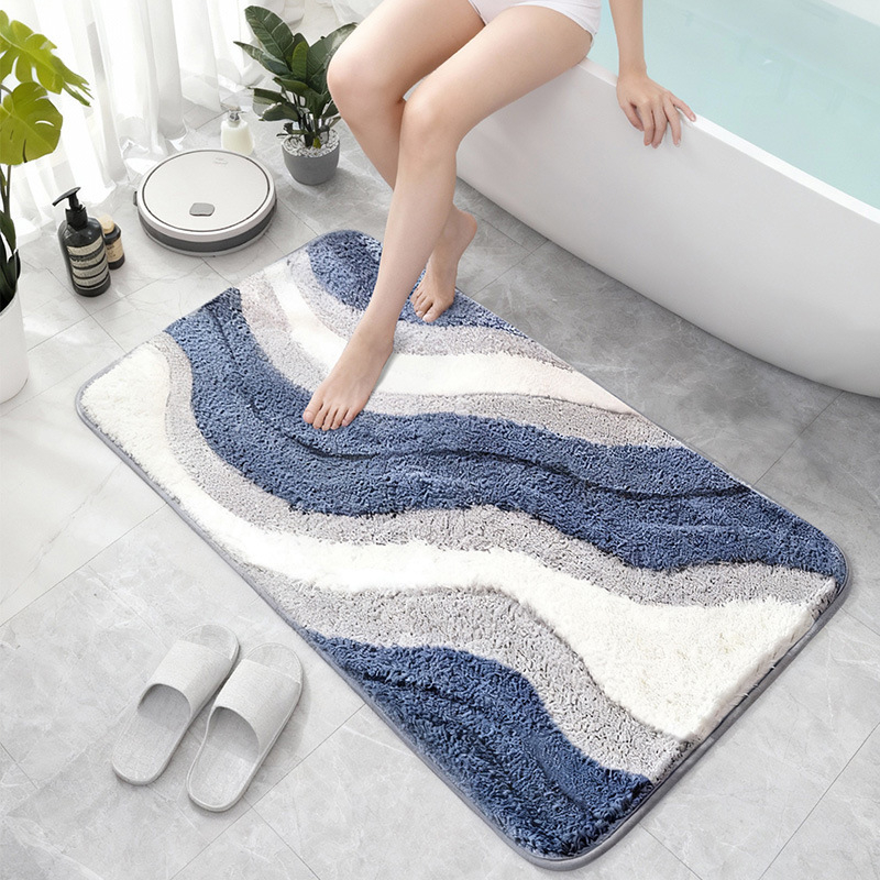 Covoraș dreptunghiular pentru baie, absorbant, cu velur flokat, anti-derapant, îngroșat, model curcubeu, din poliester