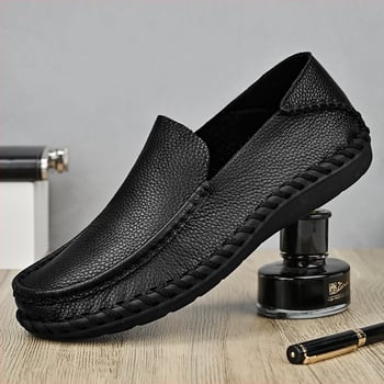 Ανδρικά casual δερμάτινα παπούτσια, γνήσιο δέρμα, slip-on, ευρύς φάρδος, μοντέλο 4748, πολυτελές επιχειρηματικό στυλ