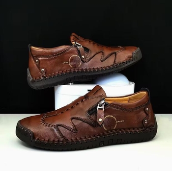 Pánske kožené slip-on voľnočasové topánky so zipsom
