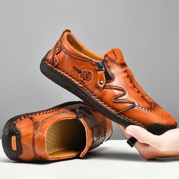 Pánske kožené slip-on voľnočasové topánky so zipsom