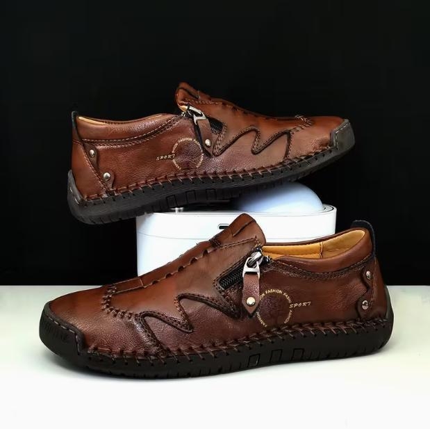 Pánske kožené slip-on voľnočasové topánky so zipsom