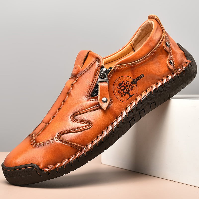 Pánske kožené slip-on voľnočasové topánky so zipsom