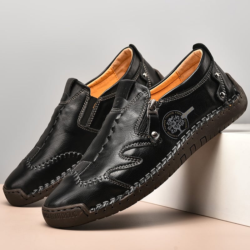 Pánske kožené slip-on voľnočasové topánky so zipsom