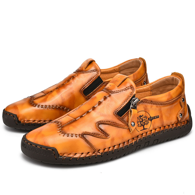 Pánske kožené slip-on voľnočasové topánky so zipsom