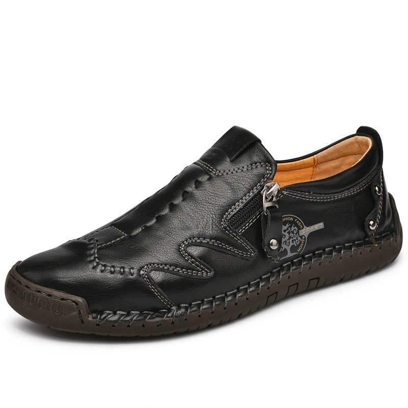 Pánske kožené slip-on voľnočasové topánky so zipsom