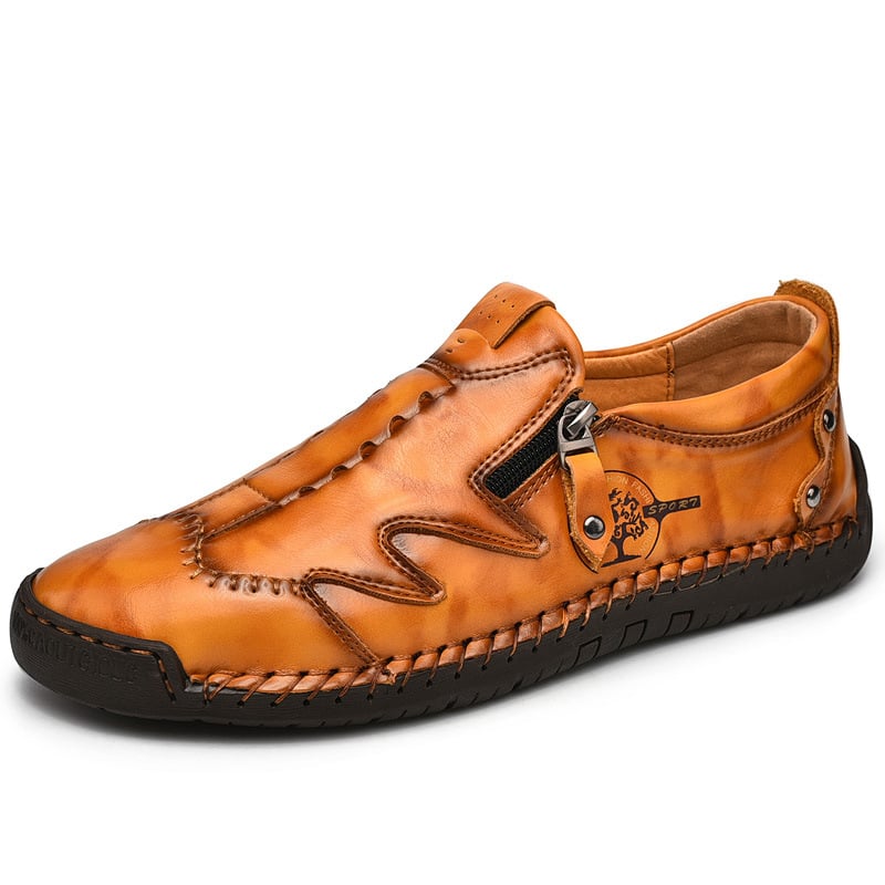 Pánske kožené slip-on voľnočasové topánky so zipsom