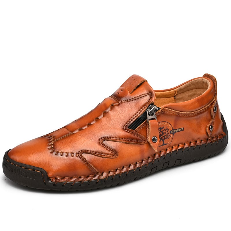 Pánske kožené slip-on voľnočasové topánky so zipsom