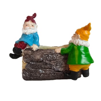 Dve trpaslíky s rastlinami v kvetináči, miniatúrna krajinka z živice – dekorácie pre rastliny