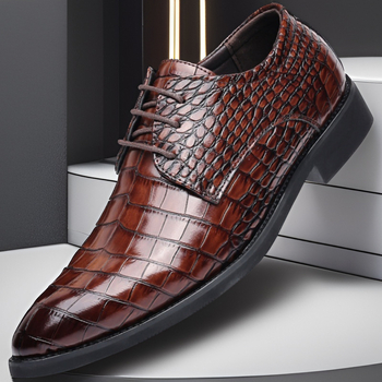 Pantofi de bărbat din PU, stil business casual, model crocodil, stil britano-coreean, vârf ascuțit, mărimi mari