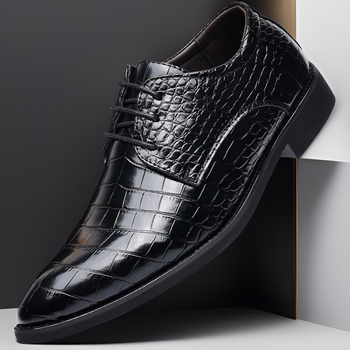 Pantofi de bărbat din PU, stil business casual, model crocodil, stil britano-coreean, vârf ascuțit, mărimi mari