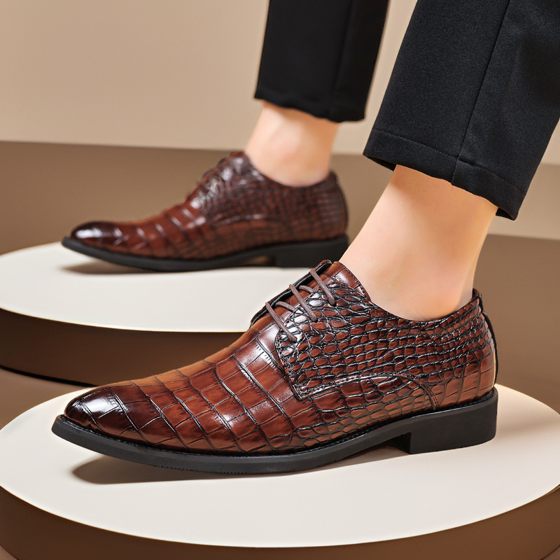 Pantofi de bărbat din PU, stil business casual, model crocodil, stil britano-coreean, vârf ascuțit, mărimi mari