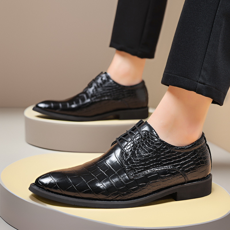 Pantofi de bărbat din PU, stil business casual, model crocodil, stil britano-coreean, vârf ascuțit, mărimi mari