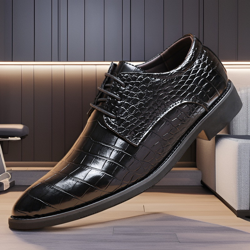 Pantofi de bărbat din PU, stil business casual, model crocodil, stil britano-coreean, vârf ascuțit, mărimi mari