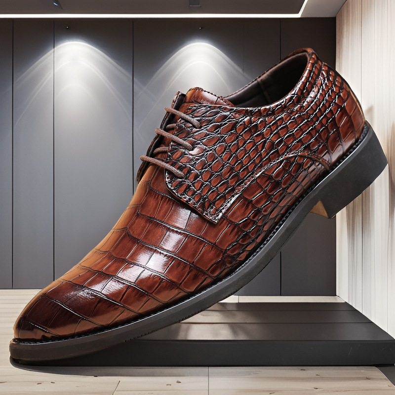Pantofi de bărbat din PU, stil business casual, model crocodil, stil britano-coreean, vârf ascuțit, mărimi mari