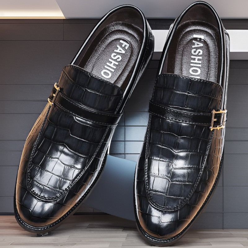 Pantofi de bărbat din PU, stil business casual, model crocodil, stil britano-coreean, vârf ascuțit, mărimi mari