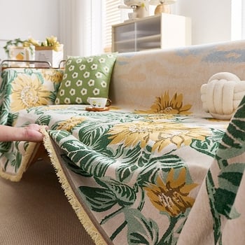 Francúzska olejomaľba na gauč – deka a poťah na gauč s kvetinovým vzorom, chenille materiál, ľahká luxusná retro elegancia