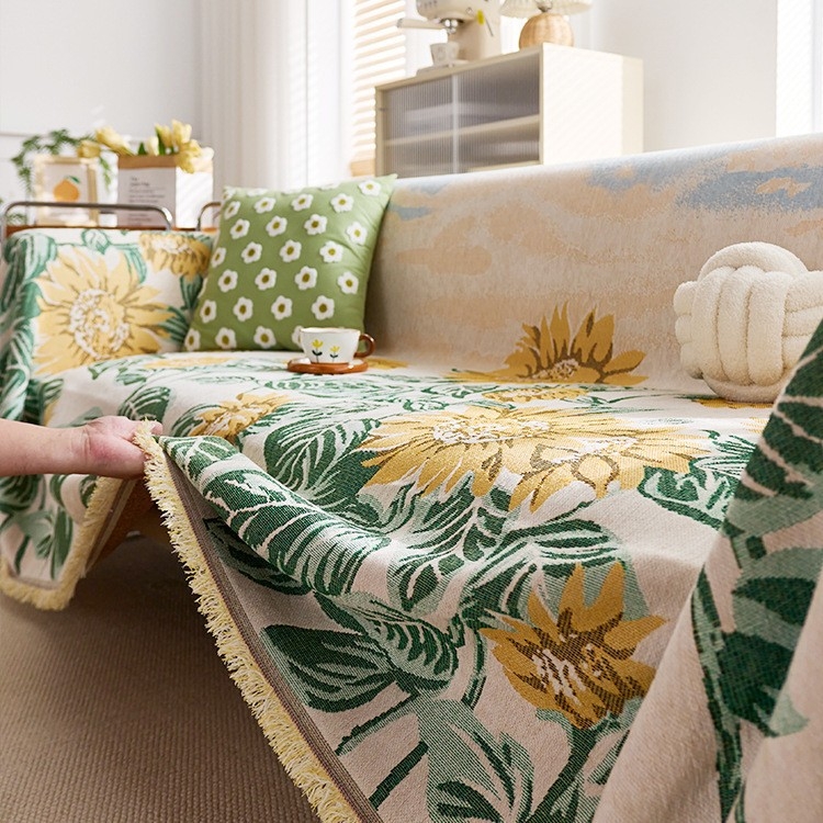 Francúzska olejomaľba na gauč – deka a poťah na gauč s kvetinovým vzorom, chenille materiál, ľahká luxusná retro elegancia