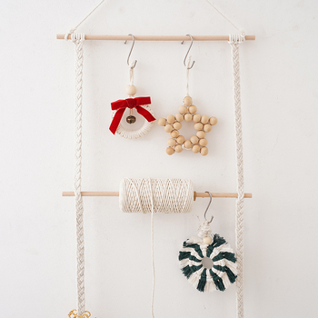 Μποέμικη DIY χειροποίητη πλεκτή ταπετσαρία από βαμβακερό σκοινί με φούντες, διακοσμητικό τοίχου για αποθήκευση αξεσουάρ μαλλιών