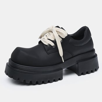 Pánske derby topánky Miki Derby s 7 cm hrubou podrážkou, štvorcová špička, kožené, všestranné casual topánky, nišová značka, topánky na zvýšenie výšky