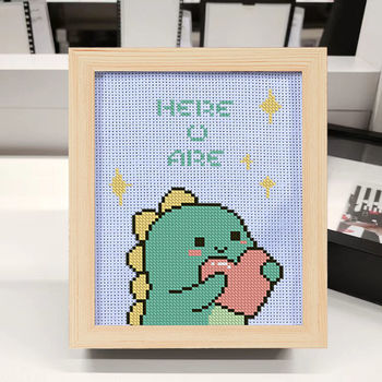 Kit de broderie cu cruce pentru începători: dinozaur mic, desen animat, pânză de in 11CT, DIY pentru camera copiilor