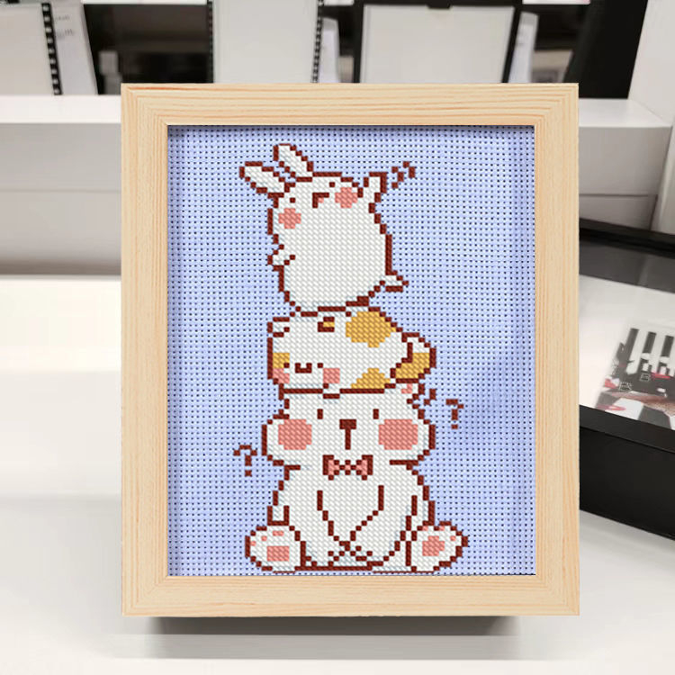 Kit de broderie cu cruce pentru începători: dinozaur mic, desen animat, pânză de in 11CT, DIY pentru camera copiilor