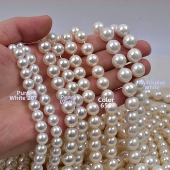 Perle din sticlă imitând scoică, albe, 8 mm, mărgele cu gaură dreaptă, pe un șir de 40 cm pentru bijuterii DIY, semifabricate, 650 culori