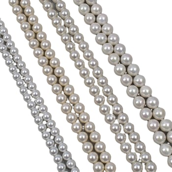 Perle din sticlă imitând scoică, albe, 8 mm, mărgele cu gaură dreaptă, pe un șir de 40 cm pentru bijuterii DIY, semifabricate, 650 culori