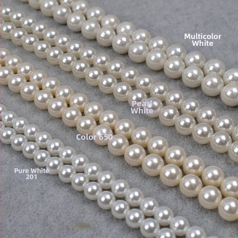 Perle din sticlă imitând scoică, albe, 8 mm, mărgele cu gaură dreaptă, pe un șir de 40 cm pentru bijuterii DIY, semifabricate, 650 culori