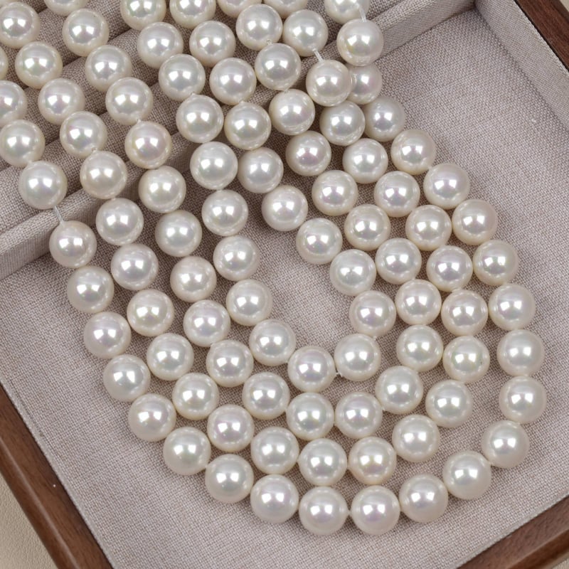 Perle din sticlă imitând scoică, albe, 8 mm, mărgele cu gaură dreaptă, pe un șir de 40 cm pentru bijuterii DIY, semifabricate, 650 culori