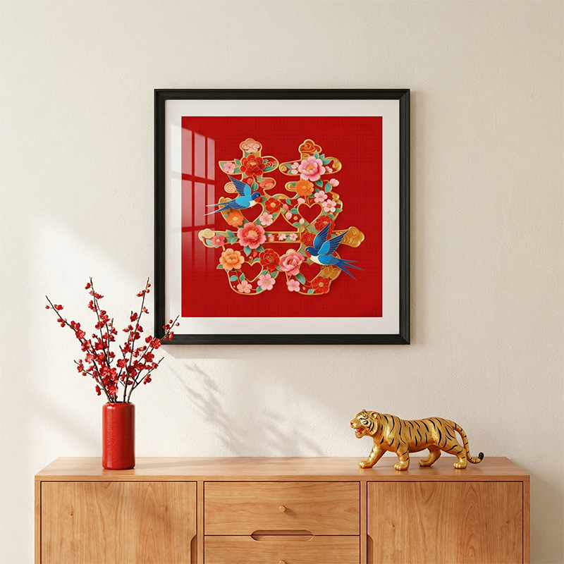 Σετ κεντήματος με σταυροβελονιά: Δύο Ευτυχίες, εορταστικός σχεδιασμός για σαλόνι και υπνοδωμάτιο, χειροποίητη διακόσμηση τοίχου στην είσοδο