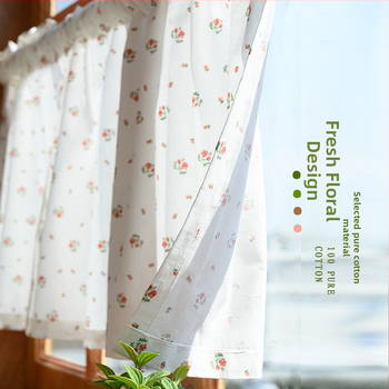 Francúzsky štýlový dverový záves do kuchyne a kúpeľne, krátka dĺžka, polozáves na skrinky, bavlnený jacquard s malým kvetinovým vzorom.
