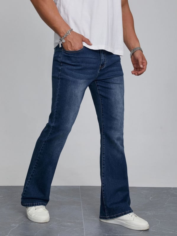 Pánske denimové nohavice so Slim Fit, elastické, do business casual, s rozšírenými nohami