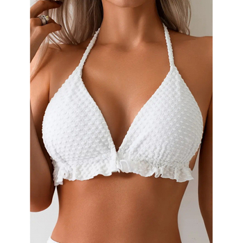 Trojdielny bikini set s textúrovanou látkou s bodkami, európsky/americký štýl, s výstelkou na hrudi