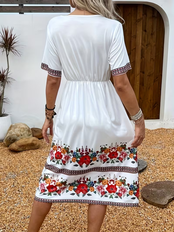 Plus-Size γυναικείο πλεκτό φόρεμα με Harajuku εκτύπωση, μακρύ V-λαιμό, μανίκια 5/4
