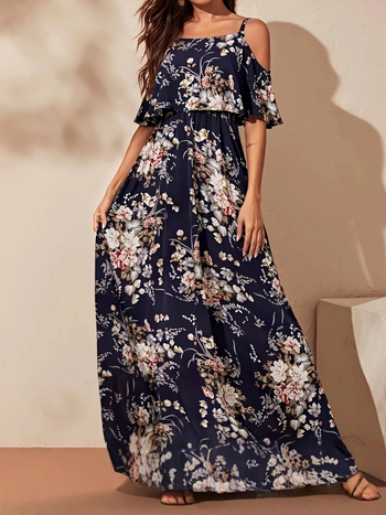 Bez rukava mini haljina s floralnim printom, poliester, kvadratni izrez