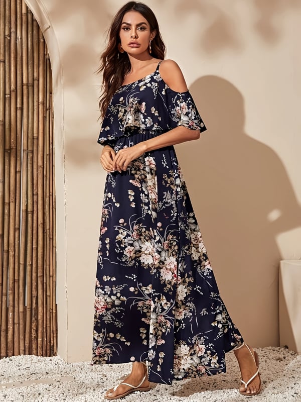 Bez rukava mini haljina s floralnim printom, poliester, kvadratni izrez