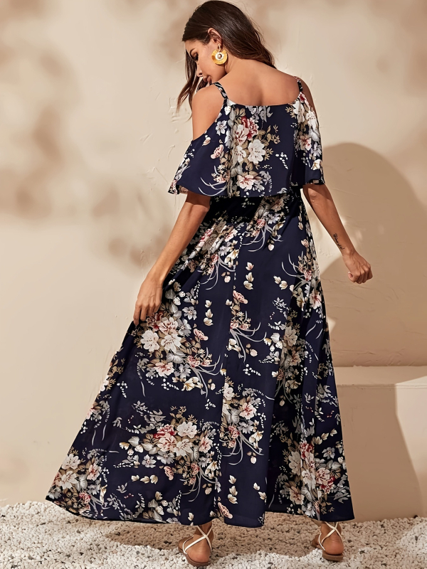 Bez rukava mini haljina s floralnim printom, poliester, kvadratni izrez