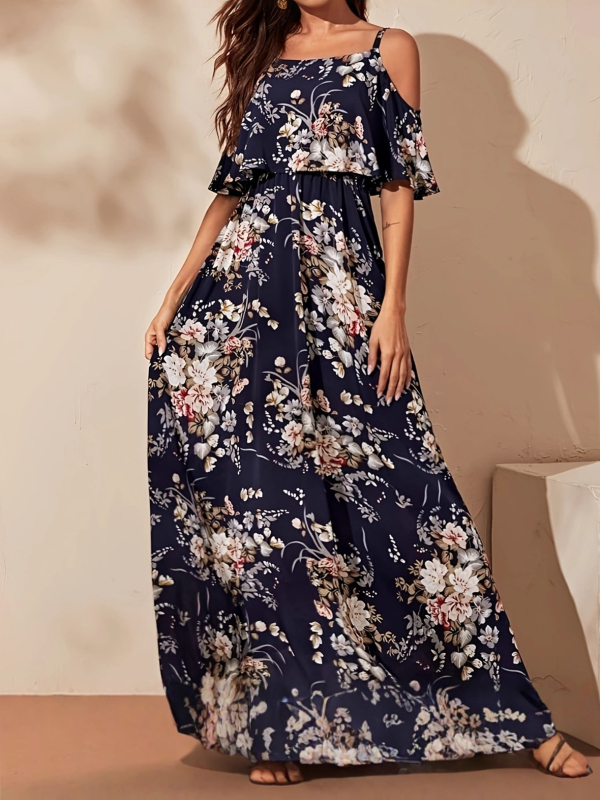 Bez rukava mini haljina s floralnim printom, poliester, kvadratni izrez