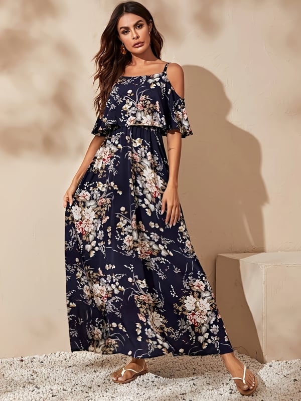 Bez rukava mini haljina s floralnim printom, poliester, kvadratni izrez