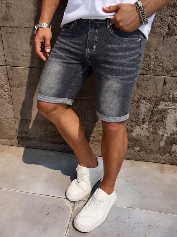 Pánske džínsové šortky, úzky strih, päť vreciek, streetwear štýl, vintage americký vzhľad