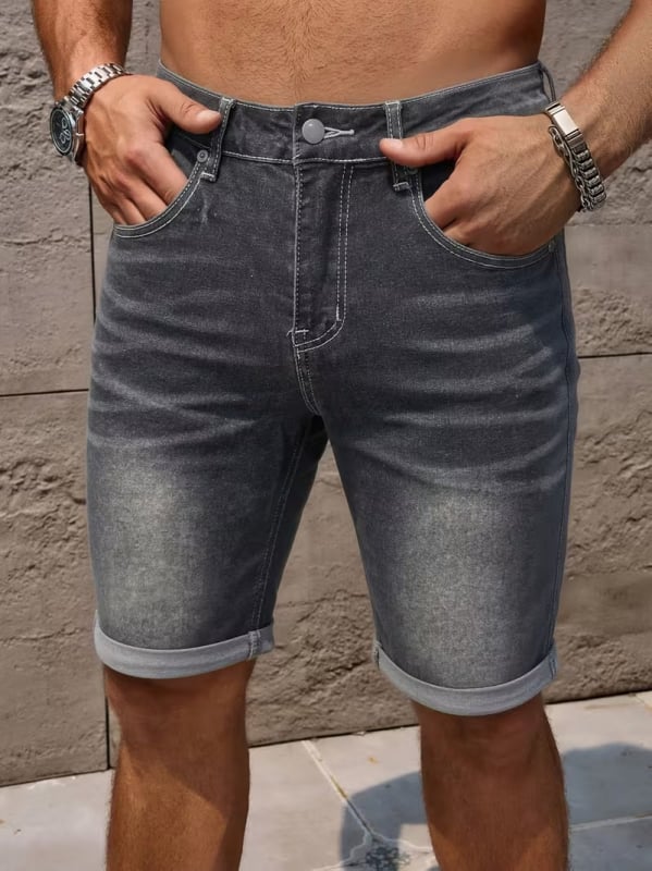 Pánske džínsové šortky, úzky strih, päť vreciek, streetwear štýl, vintage americký vzhľad