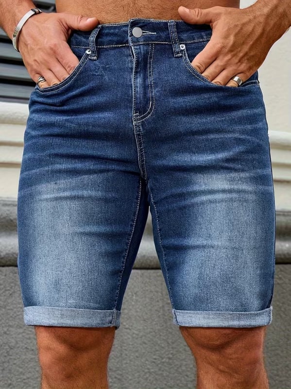Pánske džínsové šortky, úzky strih, päť vreciek, streetwear štýl, vintage americký vzhľad
