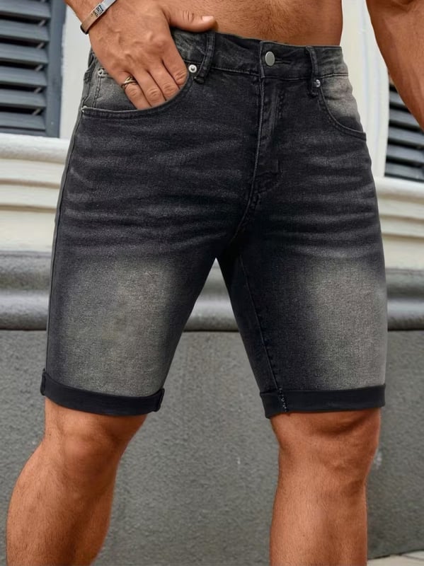 Pánske džínsové šortky, úzky strih, päť vreciek, streetwear štýl, vintage americký vzhľad