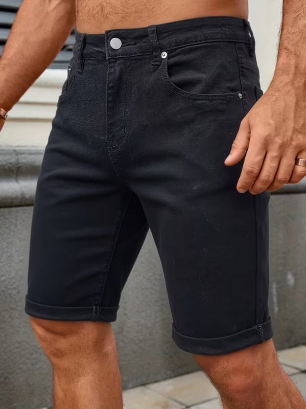 Pánske džínsové šortky, úzky strih, päť vreciek, streetwear štýl, vintage americký vzhľad