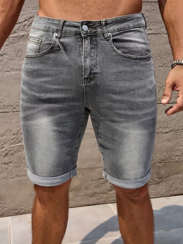 Pánske džínsové šortky, úzky strih, päť vreciek, streetwear štýl, vintage americký vzhľad